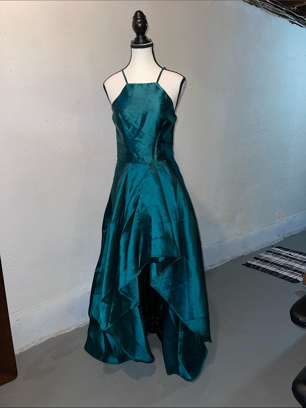 Lulus Emerald Green Satin/Taffeta High-Low Maxi Dress